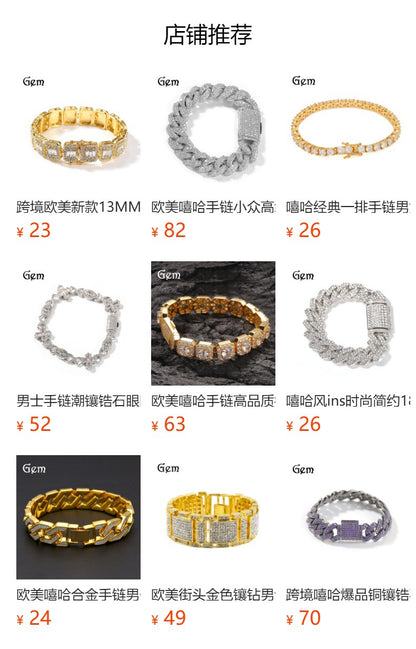 Hip-Hop Heavy Industry Men's Bracelet Exaggerated Diamond 35mm Wide Stereo Trendyy Alloy Bracelet Niche Design Jewelry