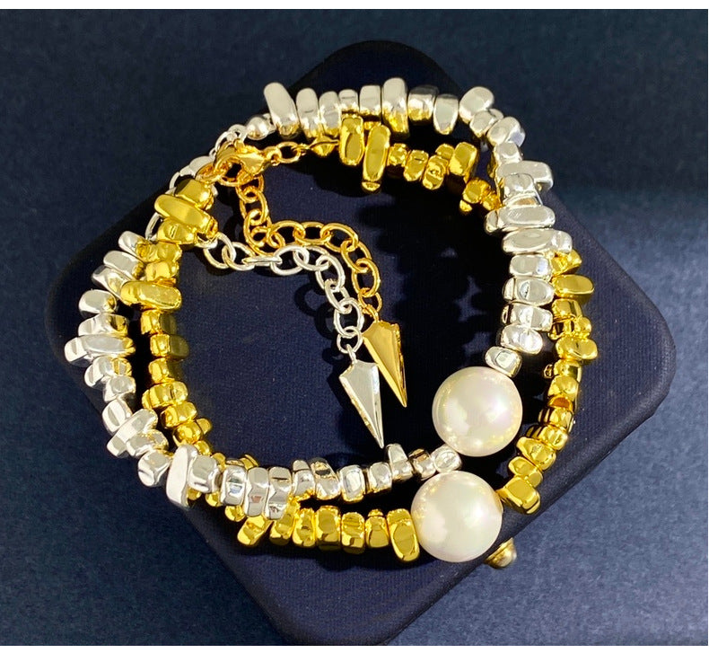 Broken Silver Bracelet Women's Niche Design Ins Light Luxury Beads Copper Gold Plated Bracelet Geometric Hand Gifting Jewelry