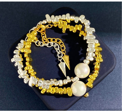 Broken Silver Bracelet Women's Niche Design Ins Light Luxury Beads Copper Gold Plated Bracelet Geometric Hand Gifting Jewelry