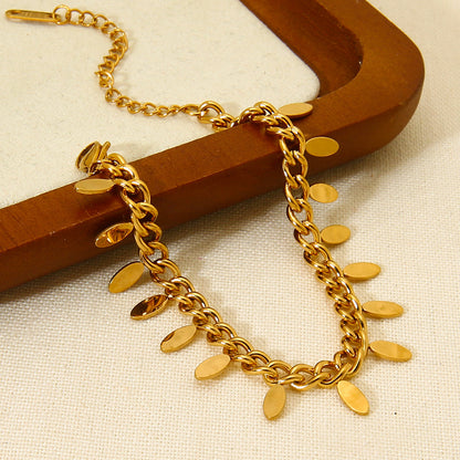 Cross-Border Leaf Tassel Pendant Stainless Steel Bracelet Plated with 18K Gold Waterproof Jewelry Ins Simple High-End Jewelry for Women