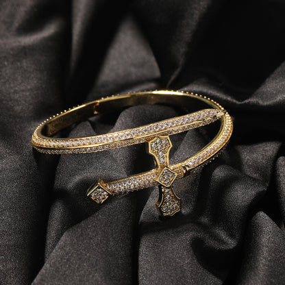 Hip-hop ancient cute European and American new sword of justice bracelet copper inlaid zircon full diamond trend Joker jewelry wholesale