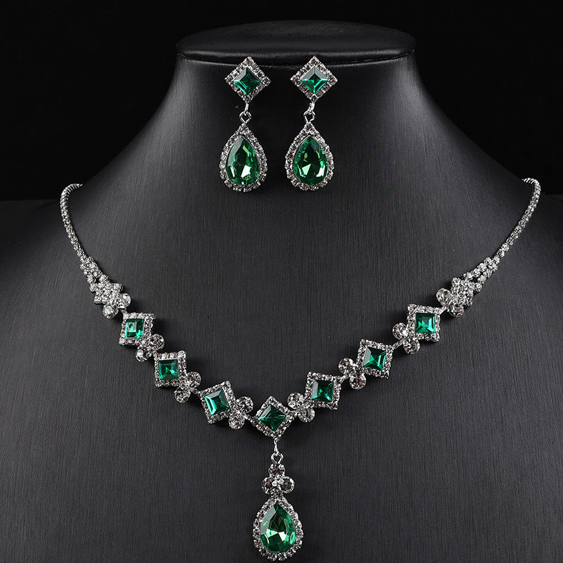 Cross-border New Square Simple Rhinestone Drop Jewelry suit Banquet Wedding Elegant Accessories Necklace