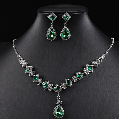 Cross-border New Square Simple Rhinestone Drop Jewelry suit Banquet Wedding Elegant Accessories Necklace