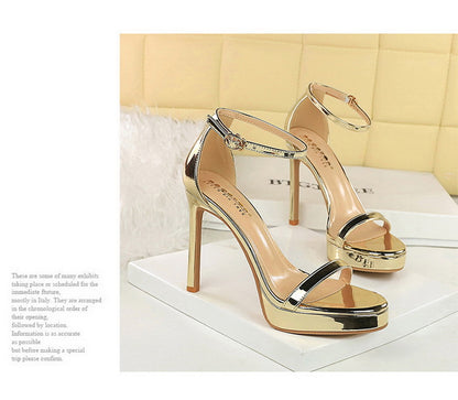 Luxury Women 11 Cm Heels Sandals Women Pumps Peep Toe High Heels Patent Leather Stiletto Lady Sandals Summer Shoes Platform Heel