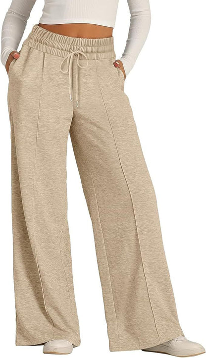 Cross-Border Export Amazon Temu2024 Spring and Summer European and American Style Pure Color Casual Wide-Leg Drawstring Elastic Waist Sweatpants