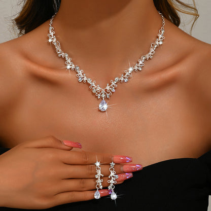 Foreign Trade Jewelry Wholesale Alloy Rhinestone Wedding Necklace Earrings Bridal Wedding Jewelry Banquet Ladies Necklace Set