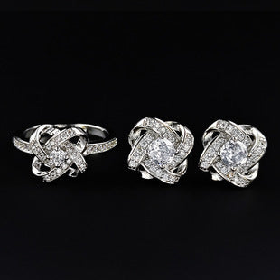 Amazon Fashion Cross-border New Square Long Zircon Earrings Ring Necklace Jewelry Three-piece Set j6138