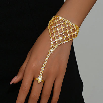 Factory Direct Supply European and American Fashion Full Diamond Bracelet for Women, Bracelet and Ring Integrated Chain, Beach Anklet, Hand Jewelry, Foot Jewelry