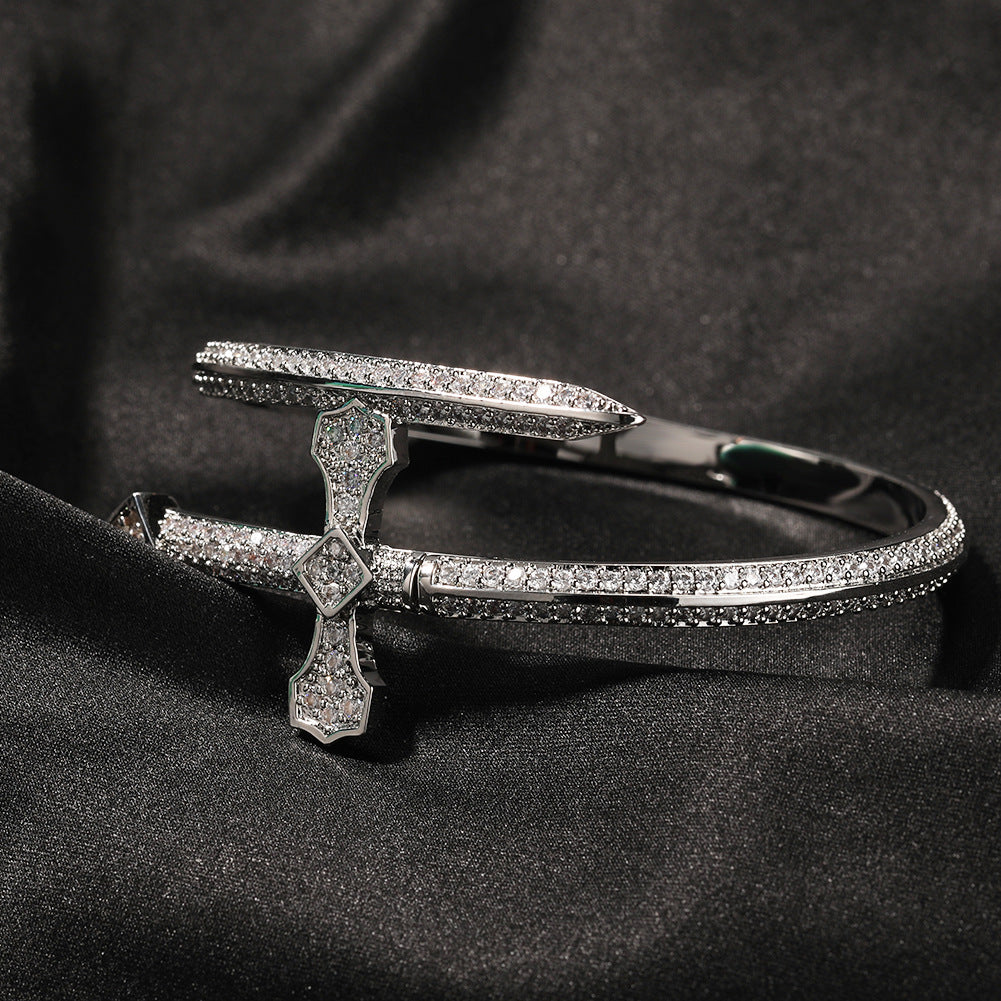 Hip-hop ancient cute European and American new sword of justice bracelet copper inlaid zircon full diamond trend Joker jewelry wholesale