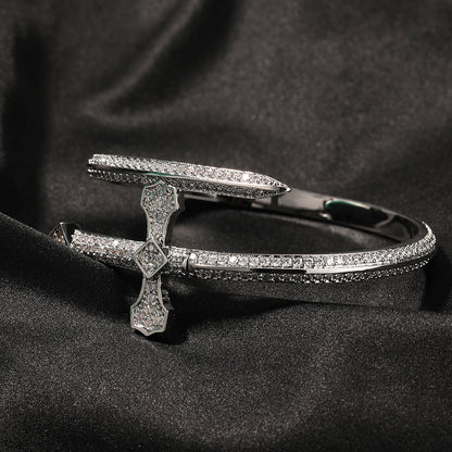 Hip-hop ancient cute European and American new sword of justice bracelet copper inlaid zircon full diamond trend Joker jewelry wholesale