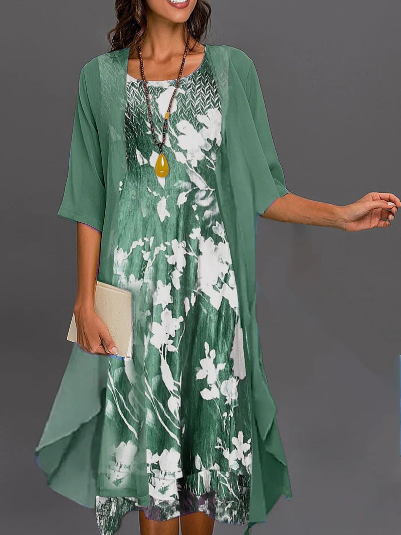2023 European and American Hot Selling Independent Site Amazon Wish Spring & Fall Fashionable and Elegant Chiffon Dress Two-Piece Set