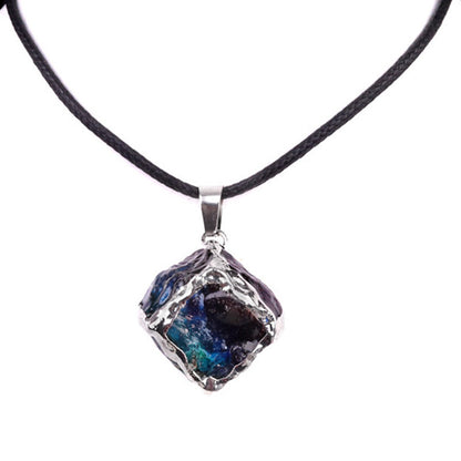 Imitation Crystal Rough Stone Square Electroplated Colorful Pendant Artificial Crystal Sugar Cube Necklace DIY Jewelry Pendant