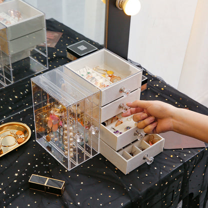 Multi-Layer Jewelry Rack Drawer Transparent Earring Box Storage Jewelry Box Dressing Table Dustproof Earring Organizer
