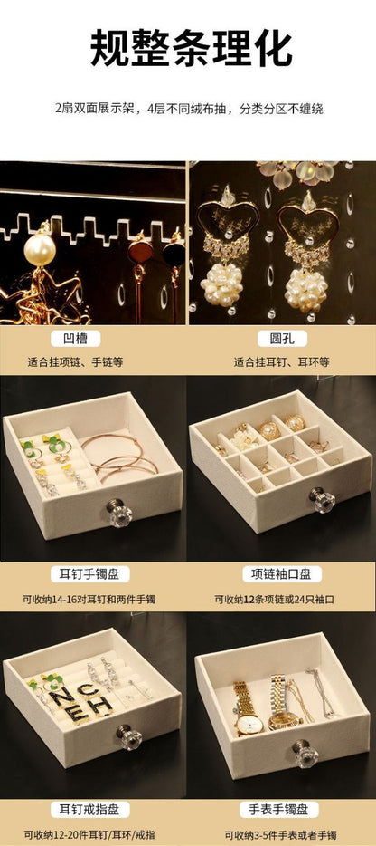 Multi-Layer Jewelry Rack Drawer Transparent Earring Box Storage Jewelry Box Dressing Table Dustproof Earring Organizer