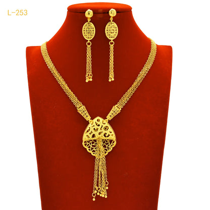 Imitation gold flower necklace earrings suit Dubai India Nigeria brass gold plated women wedding jewelry lot