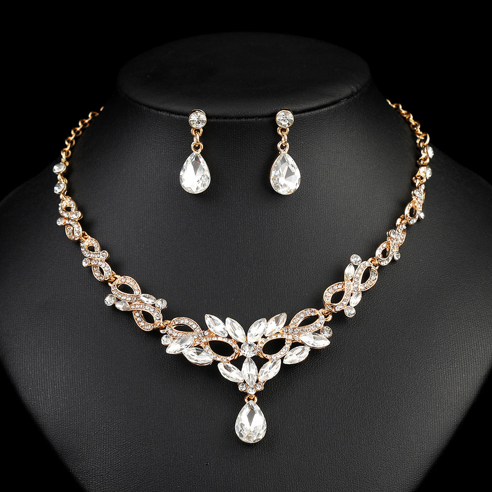 High-grade Crystal Diamond-encrusted Wedding Dress Banquet Dress Jewelry suit Matching European and American Hot-selling Cross-border Jewelry Bridal Necklace