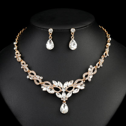 High-grade Crystal Diamond-encrusted Wedding Dress Banquet Dress Jewelry suit Matching European and American Hot-selling Cross-border Jewelry Bridal Necklace