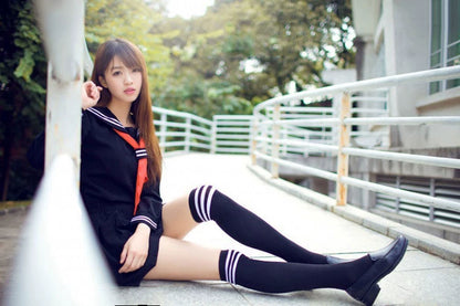 Japanese sailor suit Anime costume Girls High school student uniform ,Long-sleeve JK uniform sexy clothing navy color