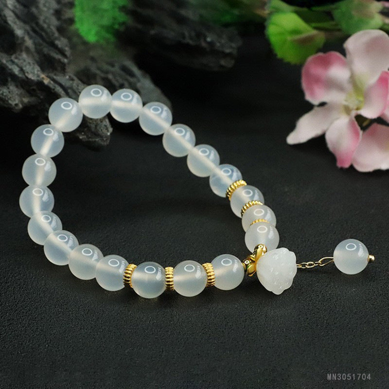 Guan Yu Natural White Chalcedony Bracelet Lotus Pod Agate Bracelet Jewelry Factory Wholesale Dropshipping S3051704