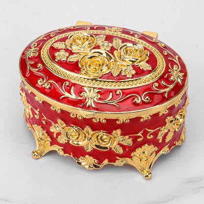 European Style Retro Light Luxury Princess Jewelry Box Metal Jewelry Box Exquisite Enamel Color Necklace Jewelry High-end Storage Box