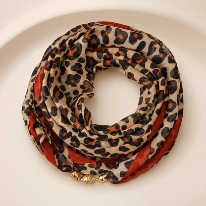 63x63cm Leopard Print Square Scarf for Women with Magnetic Clasp Lightweight Chiffon Neck Scarf Fashion Accessory
