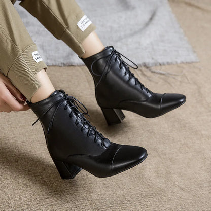 Sexy Ankle Boots For Women Winter Shoes Custom Black White High Heels Lace Up Short Boot Autumn Pumps Large Size 43 WSH5218