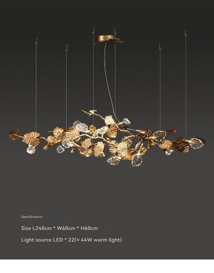 Luxury Copper Branch Chandelier Dining Table Retro Restaurant Light with Leaf Crystal Pendant Lamp Living Room Bar Kitchen Vila