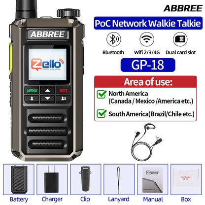 ABBREE GP-18 Zello PoC Radio Global Unlimited Distance Dual SIM Card Slots Android Bluetooth Flashlight WIFI 3G/4G Network Radio