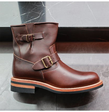 American Casual Engineer Boots Motorcycle Boots Men's Leather Outdoor Boots Goodyear Craftsmanship