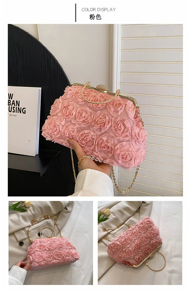 Luxury Satin Floral Bride Party Evening Clutch Bag Women Wedding Purses and Handbags Small Shoulder Chain Bag Designer Bag