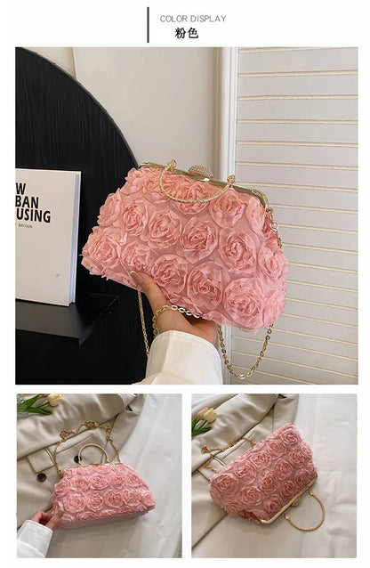 Luxury Satin Floral Bride Party Evening Clutch Bag Women Wedding Purses and Handbags Small Shoulder Chain Bag Designer Bag