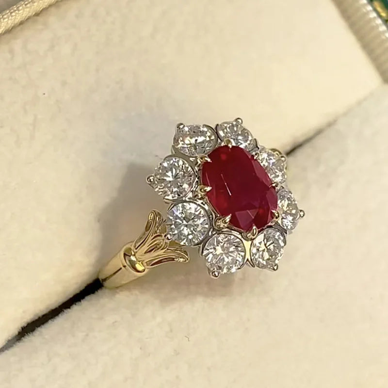 Luxury 18K white Solid Platinum PT950 certifid cultured stone, high-looking 6*8 oval pigeon blood red ring, white and elegant