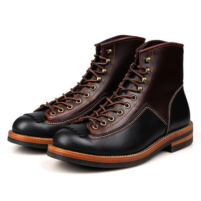 Hand Sewn High Top Men's Shoes with Trendy Lightweight Soles for Outdoor Work Boots