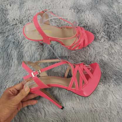 Women Sandals Catwalk Shows 14CM Open Toe Platform High Heels Snake Pattern Stilettos Sexy Ankle Strap Gladiator Party Shoes