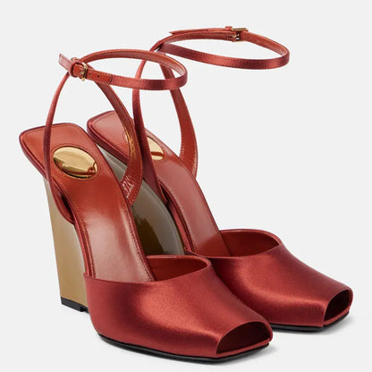 Ankle Strap Patent Leather Peep Toe Summer Women Sandals Wedges High Heel Buckle Strap Design Large Size Fashion Show Shoes