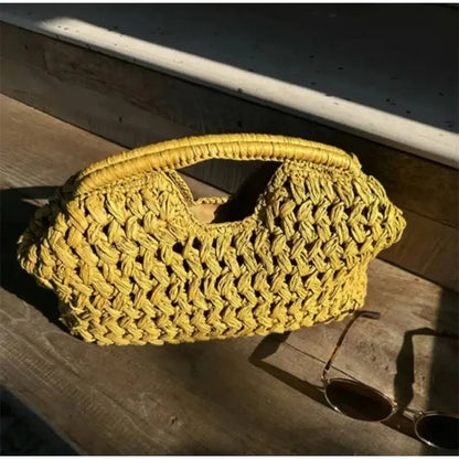 Elegant Luxury Woven Clutch Bag Large Capacity Simple Texture Women Handbag Straw Beach Bag Wallet Travel