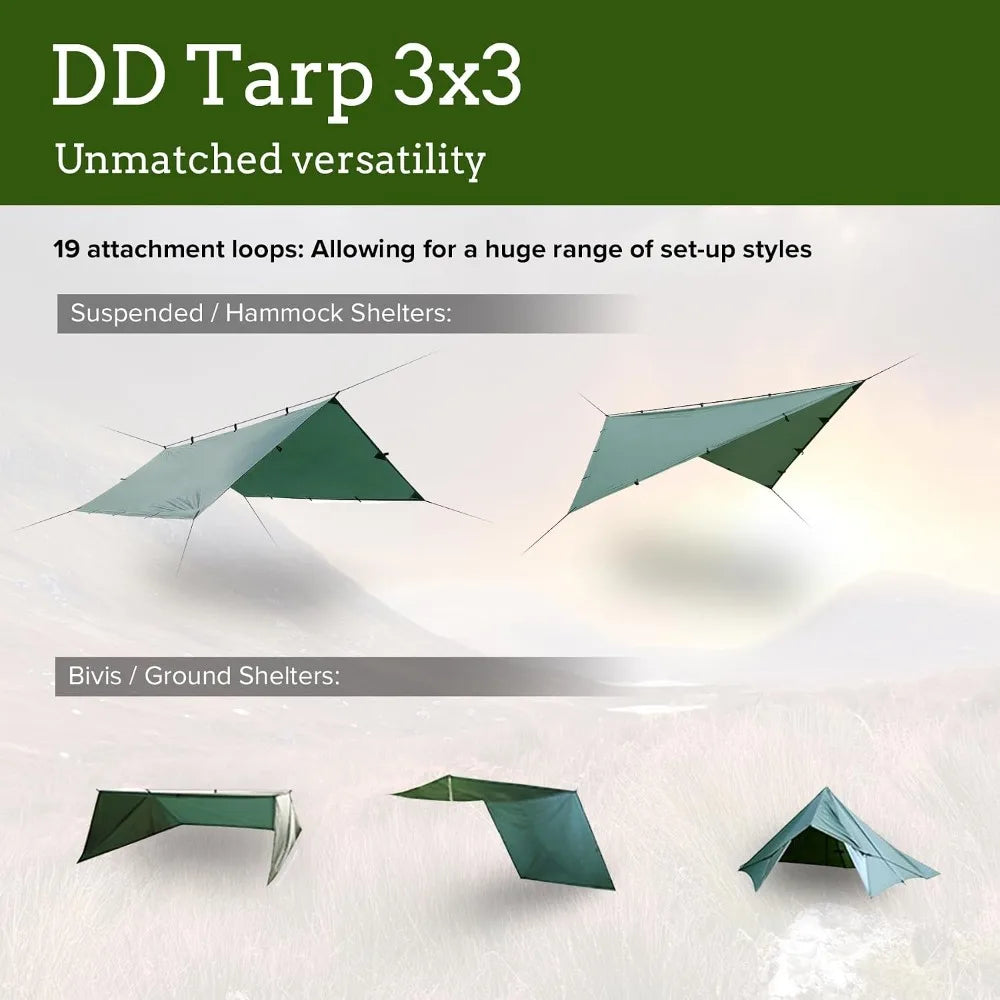 3x3 Meter Waterproof Camping Tarp Shelter 10x10 ft Lightweight Rainfly Tent for Outdoor Adventure