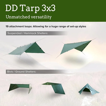 3x3 Meter Waterproof Camping Tarp Shelter 10x10 ft Lightweight Rainfly Tent for Outdoor Adventure