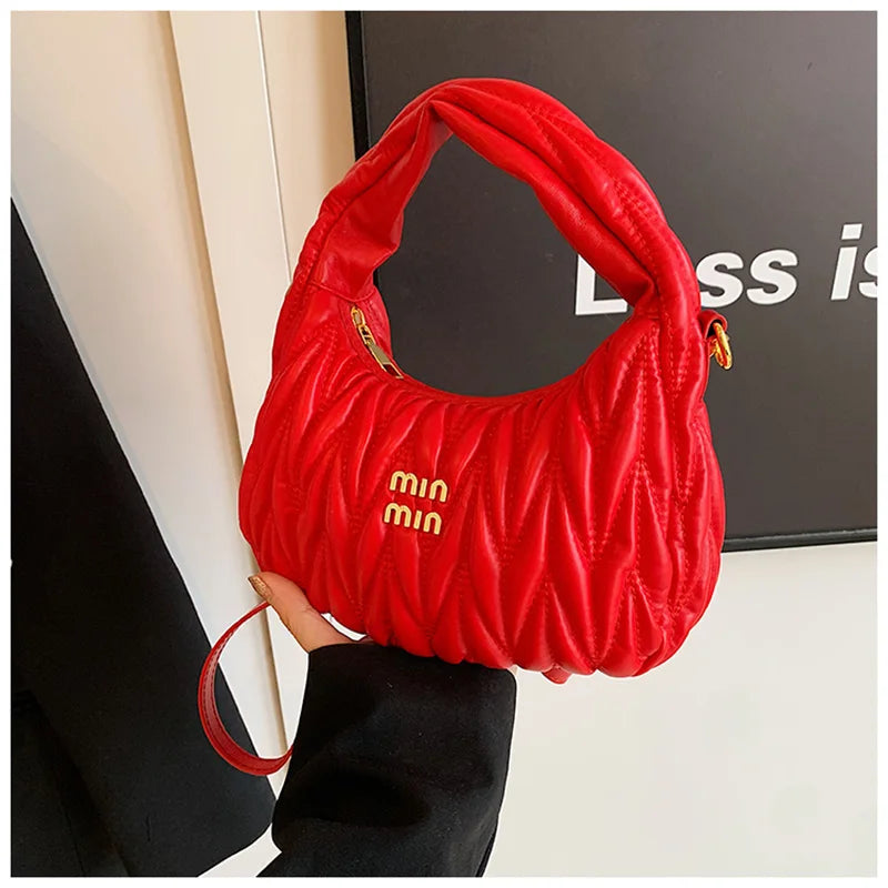 Fashion Pleated Cloud Shoulder Bags for Women Removable Shoulder Strap Crossbody Bag PU Handbags Ladies Shopping Small Bag Purse