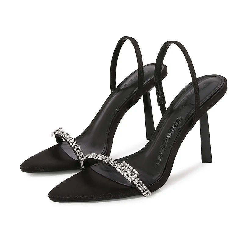 2025 Summer Luxury Rhinestones Narrow band Women Gladiator Sandals Fashion Stiletto High heels Concise Slingback Sandalias Shoes