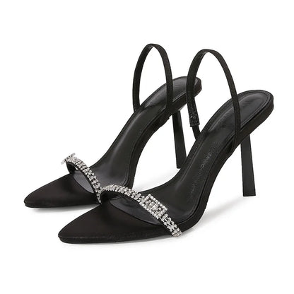 2025 Summer Luxury Rhinestones Narrow band Women Gladiator Sandals Fashion Stiletto High heels Concise Slingback Sandalias Shoes