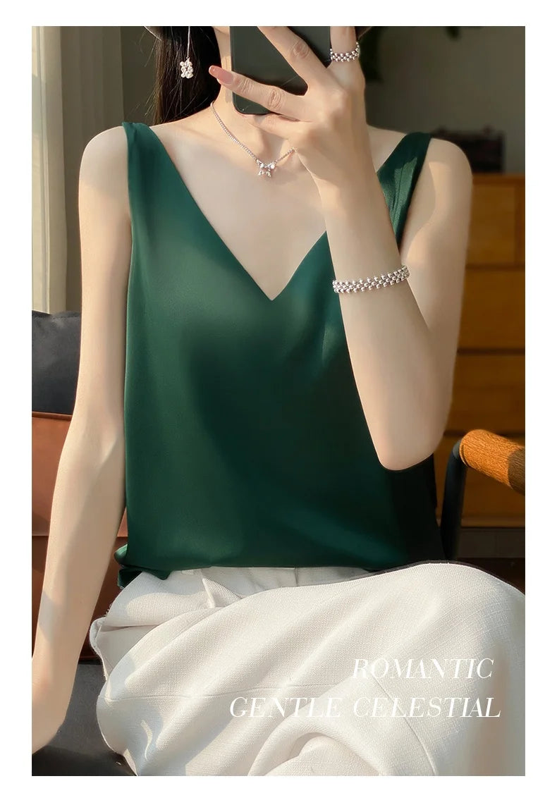 New Lce Silk Satin Camisole Women's Spring/Summer Solid Color Sleeveless Sexy Comfortable Silk Underwear Vest RW-D09