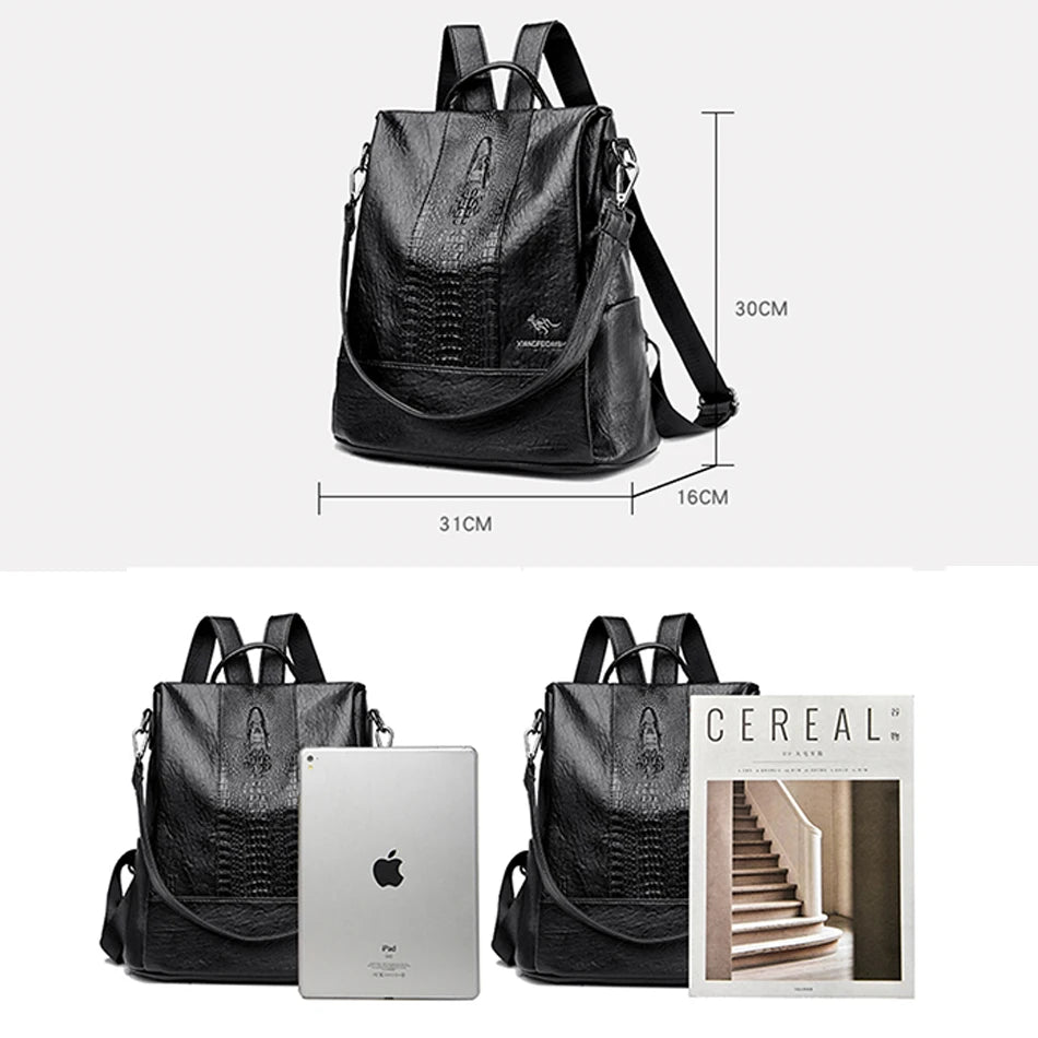 Women's Crocodile Pattern Backpack Leather School Bookbags for Girls Bagpack Large Capacity Designer Travel Rucksack Mochilas