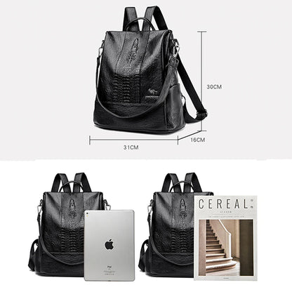 Women's Crocodile Pattern Backpack Leather School Bookbags for Girls Bagpack Large Capacity Designer Travel Rucksack Mochilas