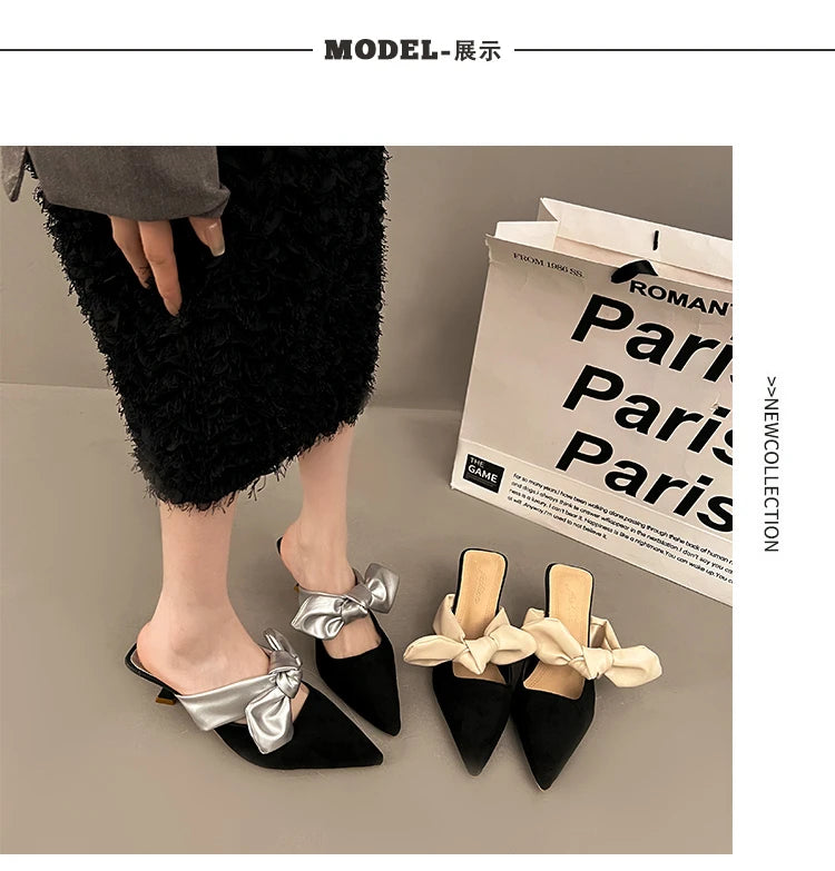 Luxury Pointed Toe Slippers Women High Heels Sandals Elegant Mules Shoes Summer 2026 New Slingback Dress Flip Flops Female Shoes