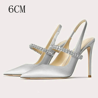 Luxury Rhinestone Pointed Toe Women Pumps Elegant Crystal Wedding Bridal Shoes Satin Silk Design Mules High Heels