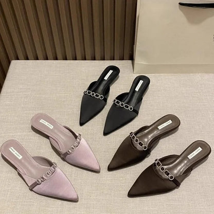 2025 New Luxury Fashion Rhinestones Ladies Heeled Slippers Sandals Shoes Female Low Heel Slides Slippers Shoes for Women Mules