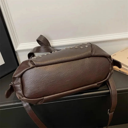 Rivet Punk Large Capacity Handbags Top Quality Sturdy Soft Leather Casual Tote Bag Shoulder Crossbody Bags Daily Commute Travel