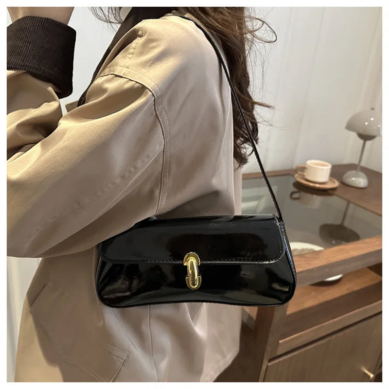 Fashion ladies shiny crossbody bag stylish elegant shoulder bag wine red small underarm bag versatile solid color clutch bag