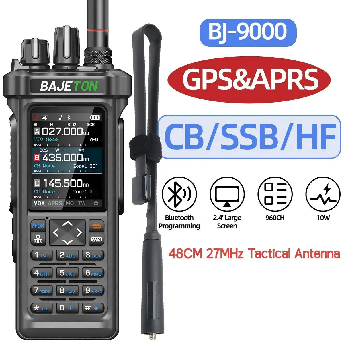 BAJETON BJ-9000 Walkie Talkie CB/SSB/RX/HF Receiver with GPS APRS 10W Bluetooth Phone Programming Same RT-950 PRO RT -950 Radio